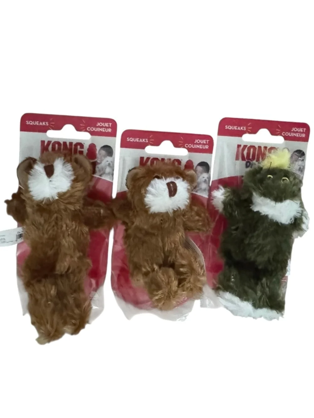 3 KONG Dr. Noy's XS Squeaky Plush Dog Toys Set, bear and frog